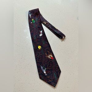 Vtg Looney Tunes Paisley Neck Tie Polyester Wile E Coyote Bugs Bunny Tweety
